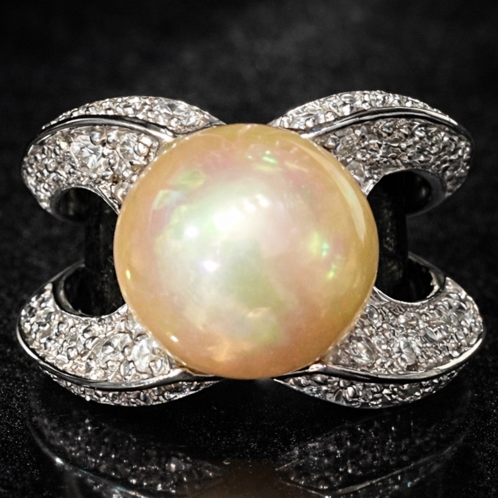 Suzanne Somers vintage pearl pave CZ cocktail statement sterling silver ring HSN